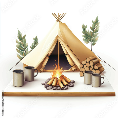 a camping scene with campfire