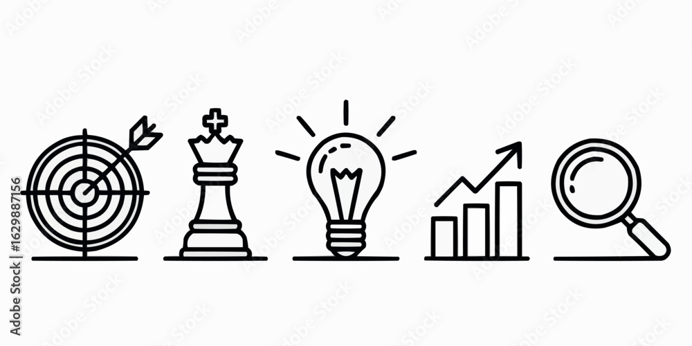 Fototapeta premium Modern business strategy icons for goal setting and target achievement