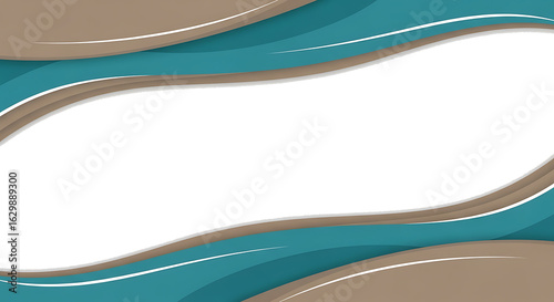 Elegant abstract background with flowing teal and brown waves layered shapes and subtle shadows.