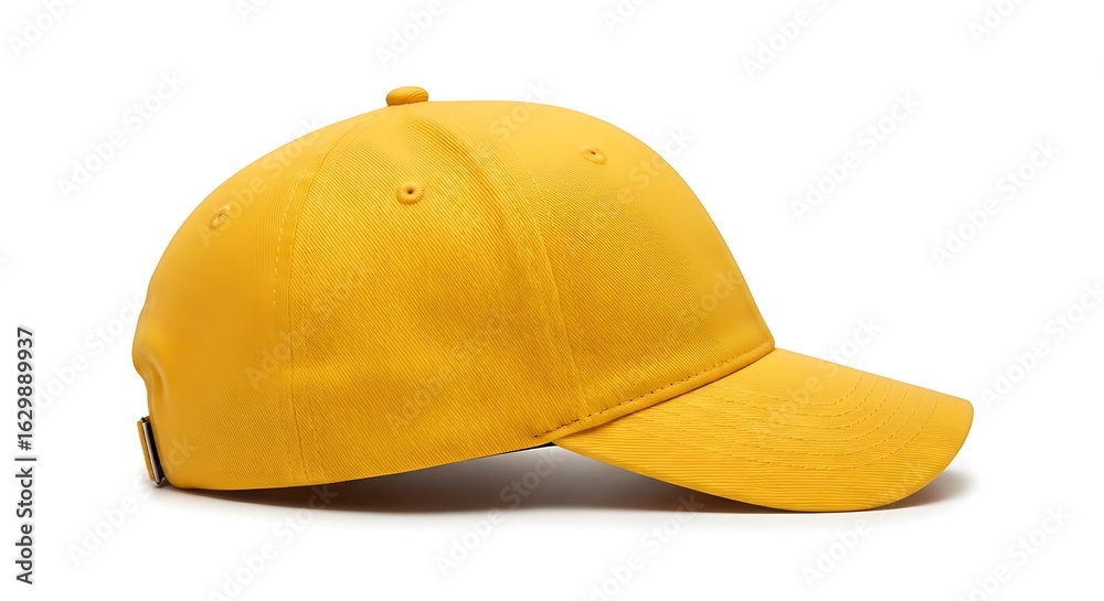 Fototapeta premium A bright yellow baseball cap isolated on a white background