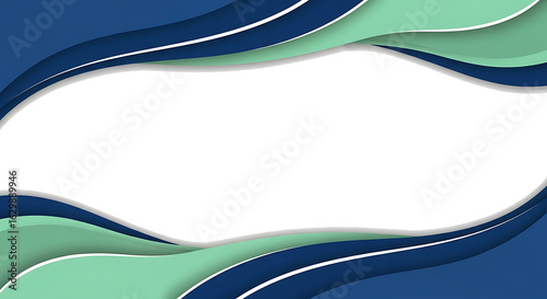 Abstract Wavy Frame with Blue and Green Layers and White Accents.