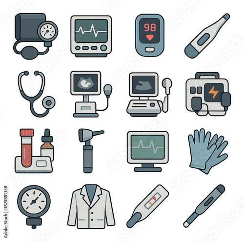 Business icons set featuring planning, budget, project management, and teamwork symbols