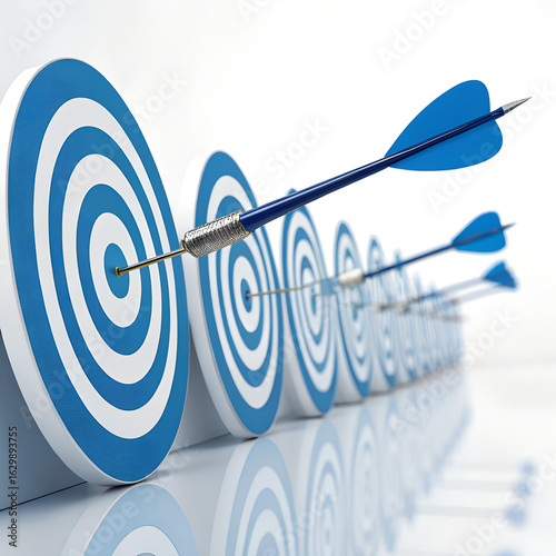 Business strategy concept of a target with an arrow hitting the bullseye for success and accuracy