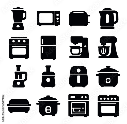 Silhouette icons of kitchen appliances on neutral background