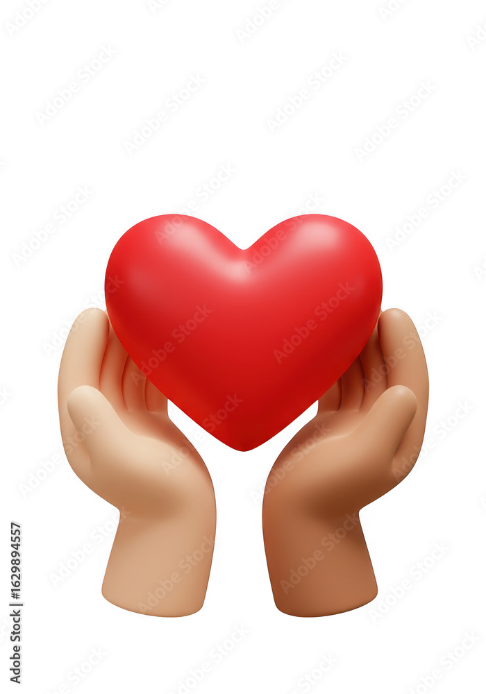 Obraz premium Two hands gently holding a bright red heart isolated on transparent background