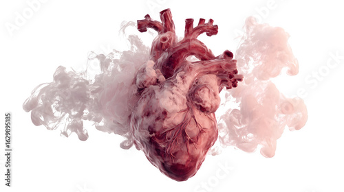 hd realistic heart made of white smoke and steam isolated on white