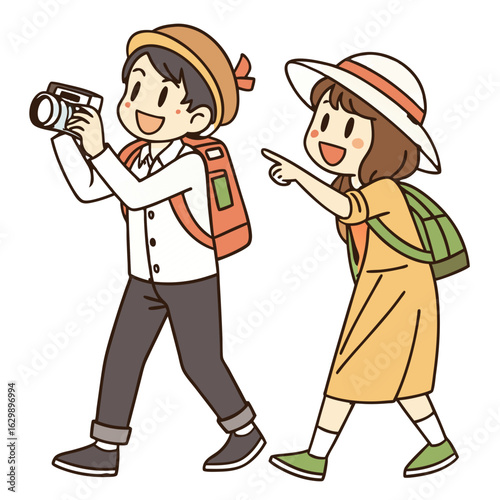 Cute Traveling Couple Holding Hands and Taking Photos.Perfect for: Valentine’s Day, Honeymoon Destinations, Romantic Getaways