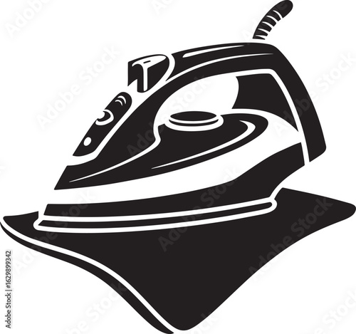 Electric Iron Vector Illustration Depicting Laundry Appliance for Clothes with Ironing Board