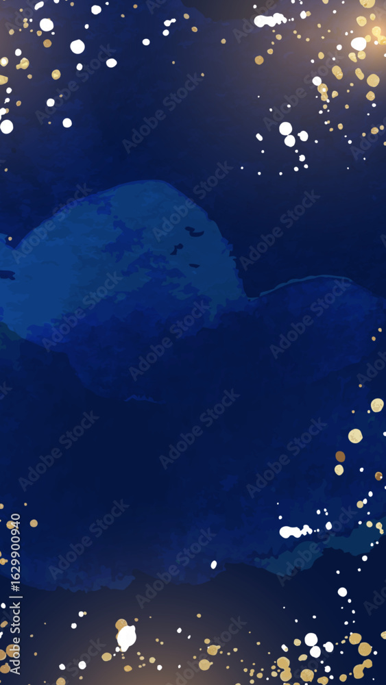 Fototapeta premium Abstract dark blue background with white and gold dots resembling a night sky effect design