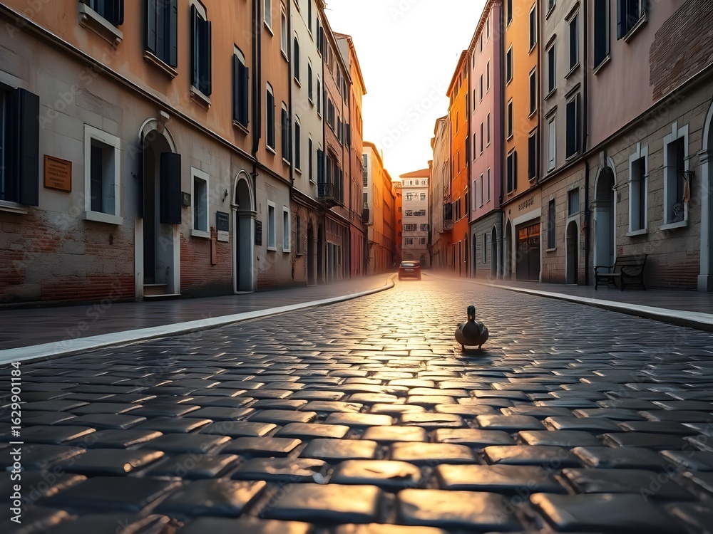 Fototapeta premium Cobblestone Street at Sunset