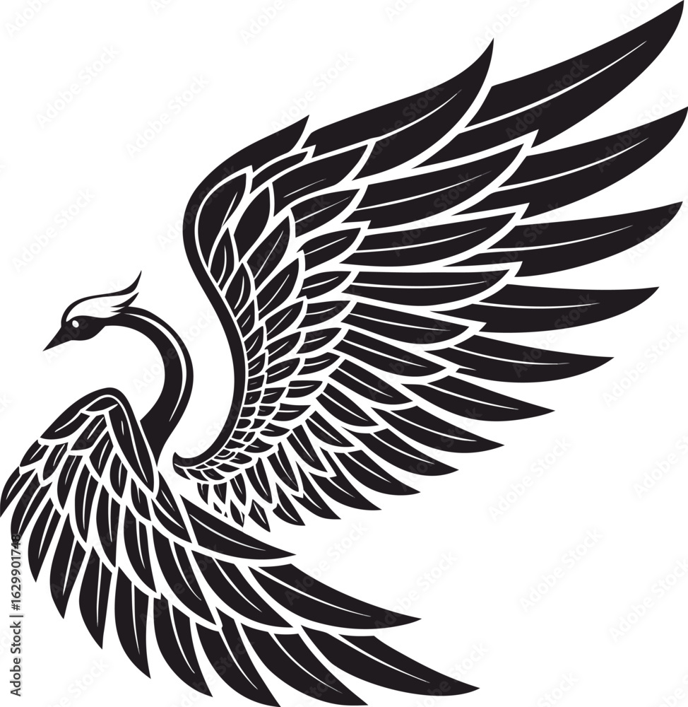 Fototapeta premium Eagle tattoo vector with wings black and white bird silhouette design