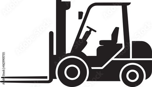 Forklift Silhouette Icon for Industrial Logistics and Warehouse Operations with Driver Seat
