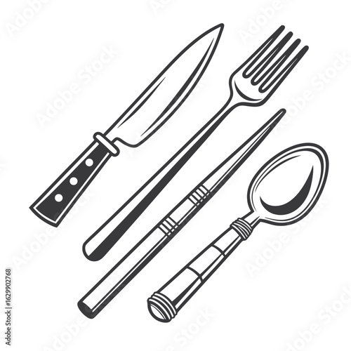"Cutlery Set Icon Collection – Fork, Spoon, Knife Vector Sign Symbols"