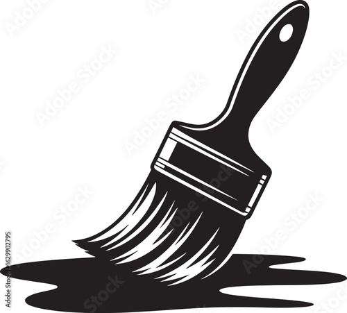 Paint Brush with Paint Vector Illustration - Art, Painting, Tool, Bristles, Creative, and Design Icon