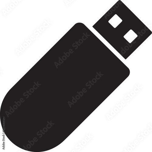Silhouette of a USB Flash Drive Isolated on Transparent Background for Data Storage and Transfer