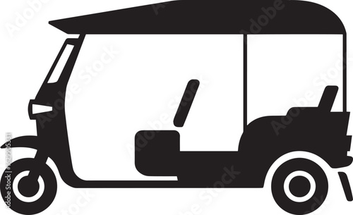 Silhouette of a Three-Wheeled Auto Rickshaw Taxi Isolated on Transparent Background for Transportation