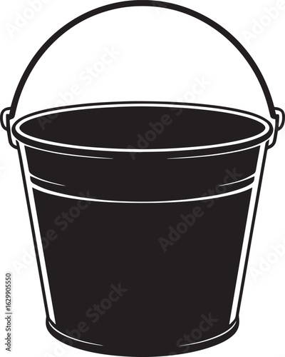Simple Bucket Illustration for Cleaning and Gardening Tasks in Black and White Style