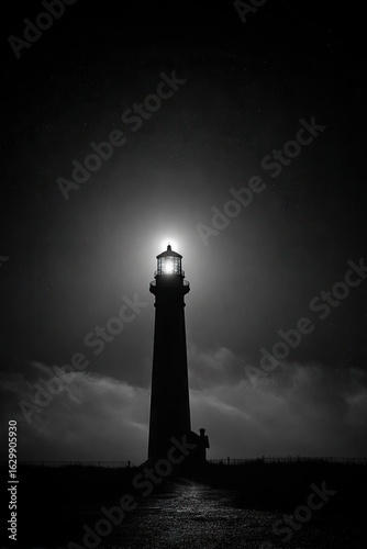 Lighthouse beacon in dark night