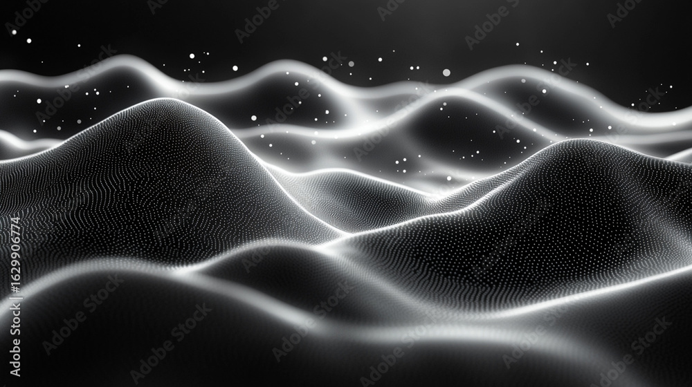 Obraz premium Abstract glowing waves and particles on dark background
