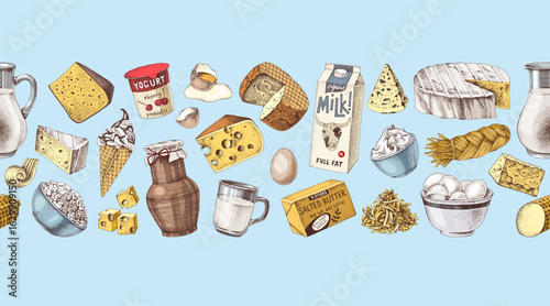 Seamless border with dairy products