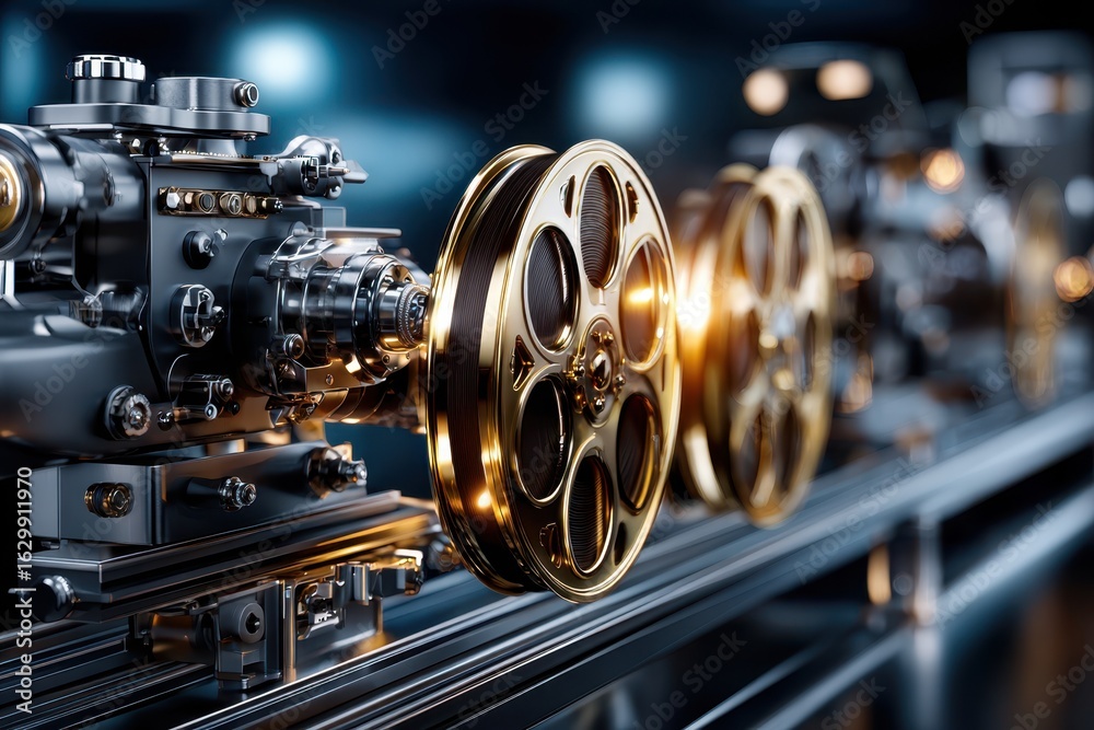 Fototapeta premium Vintage film reel machinery in action capturing cinematic moments