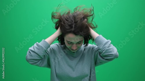 women shaking her head noooo green screen 