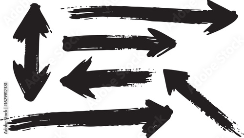 Vector art of pattern of handdrawn black arrows and check marks in various directions on white background