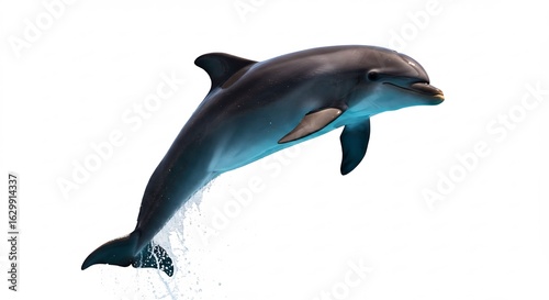 Gracieuze dolfijn springt elegant uit helder blauw water. AI Generated