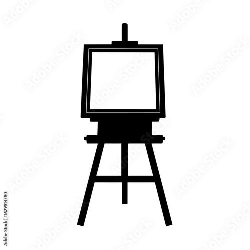 Silhouette of a wooden easel with a blank canvas ready for painting in a minimalist style art piece