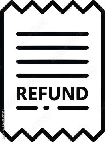 Receipt of Refund: A stylized, graphic depiction of a receipt, prominently displaying the word REFUND, symbolizing financial transactions and consumer services.
