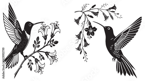 Black chinned humming bird silhouette vector style with white background .