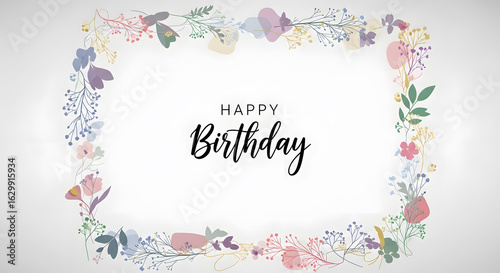 Floral Happy Birthday Frame Elegant Design for Cards and Invitations