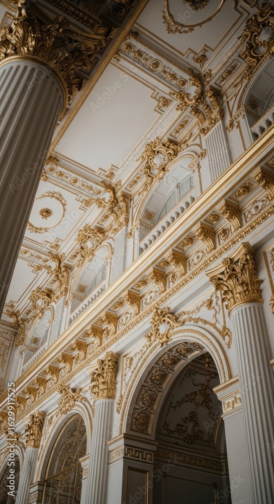 Obraz premium Ornate Gold and White Palace Interior with Columns and Arches