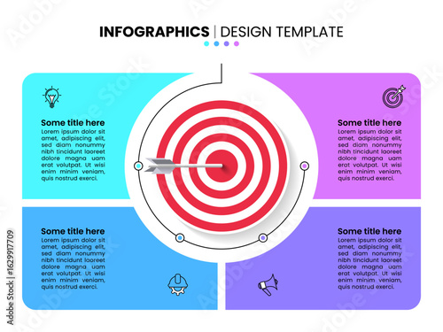 Infographic template. Dartboard with line and 4 steps