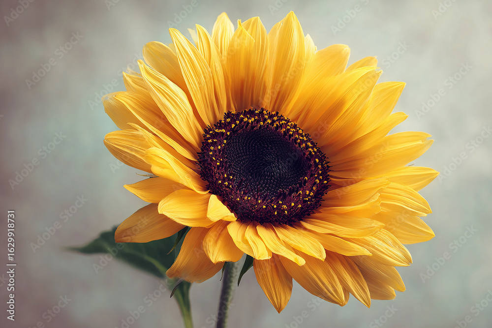Obraz premium Realistic sunflower head with visible seed details and soft glowing yellow petals in daylight