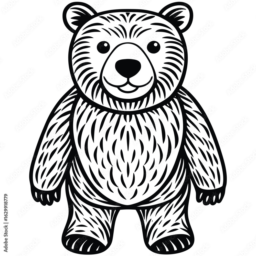 Obraz premium Cartoon teddy bear isolated on white background in black and white
