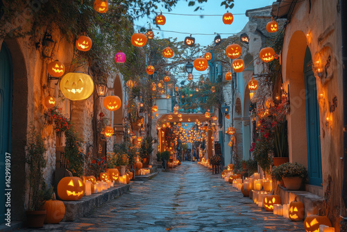 Fototapeta Naklejka Na Ścianę i Meble -  Halloween decorations in the old town of Chansa, Greece.
