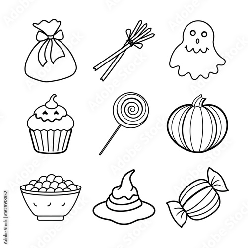 Trick or Treat Goodies Line Art Bundle for Halloween Crafts