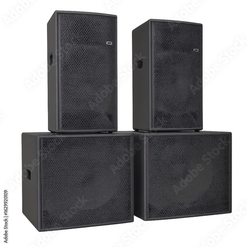 Black professional sound speaker isolated on transparent PNG