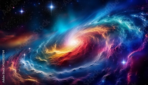 colorful cosmic nebula swirling in space with vibrant colors