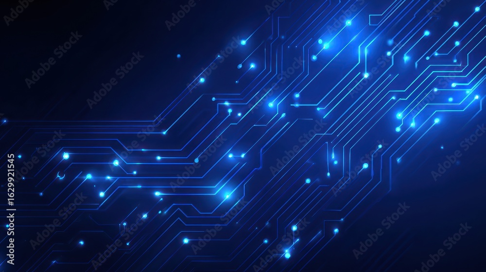 Obraz premium Abstract blue circuit board design with glowing nodes and interconnected lines