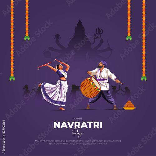 Happy Durga Puja Indian God shri Druga, Subh Navratri red background. vector illustration of women Navratri design
