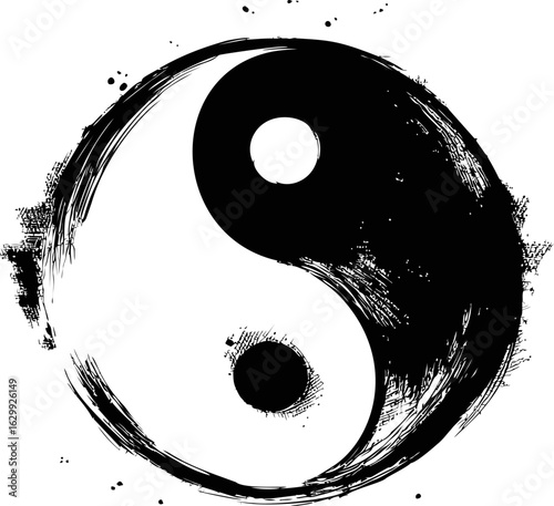 Traditional black and white yin yang symbol with grunge texture, philosophy concept. Vector illustration