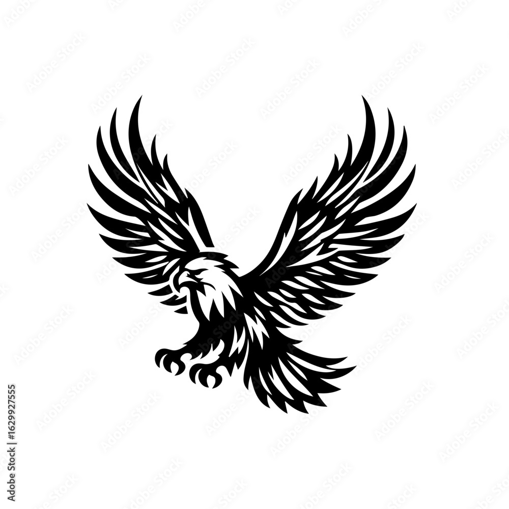 Fototapeta premium Eagle with open wings isolated on white background in black and white style