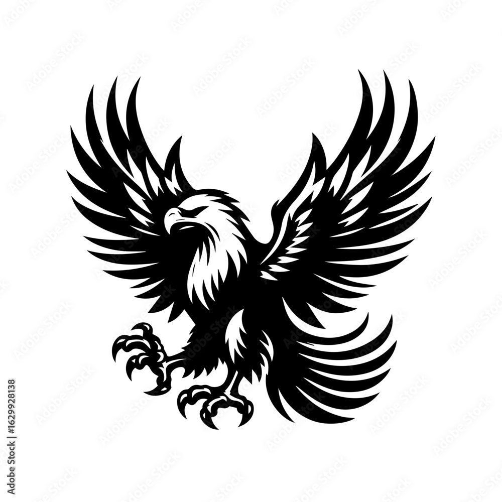 Fototapeta premium Eagle bird of prey isolated on white background in black and white style