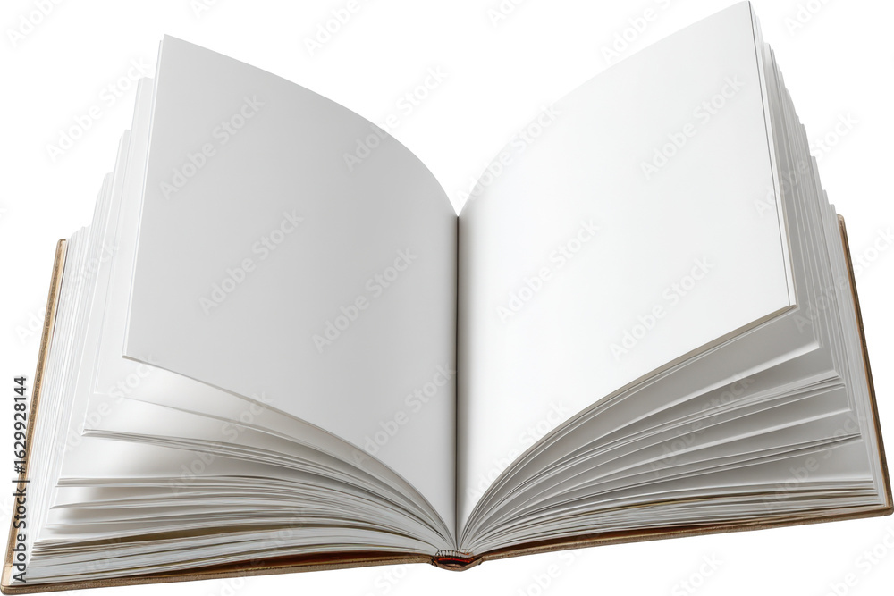 Fototapeta premium An open blank book with white pages and a transparent background for design