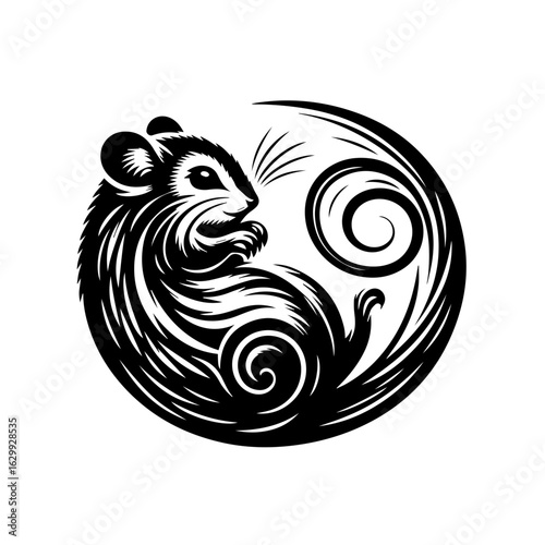 Mouse in a circle illustration isolated on white background, a cute rodent