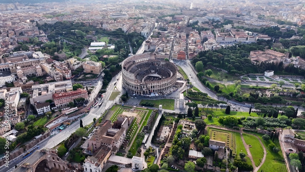 Obraz premium Archaeological Park In Rome Lazio Italy. Birds Eye View Of Medieval Building In Famous District Of City. Town Clouds Sky Backgrounds Urban. Backgrounds Downtown Panoramic City. Rome Lazio.