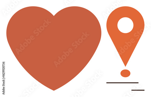 Heart shape and location marker combination with minimalist lines, merging emotion and direction. Ideal for love, travel, relationships, care, connection, guidance concepts, simple flat metaphor