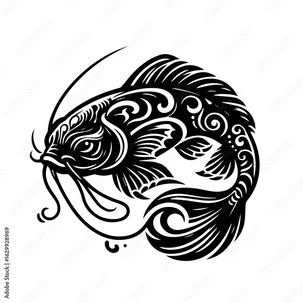 Naklejka premium Koi fish with decorative pattern isolated on white background in vector art